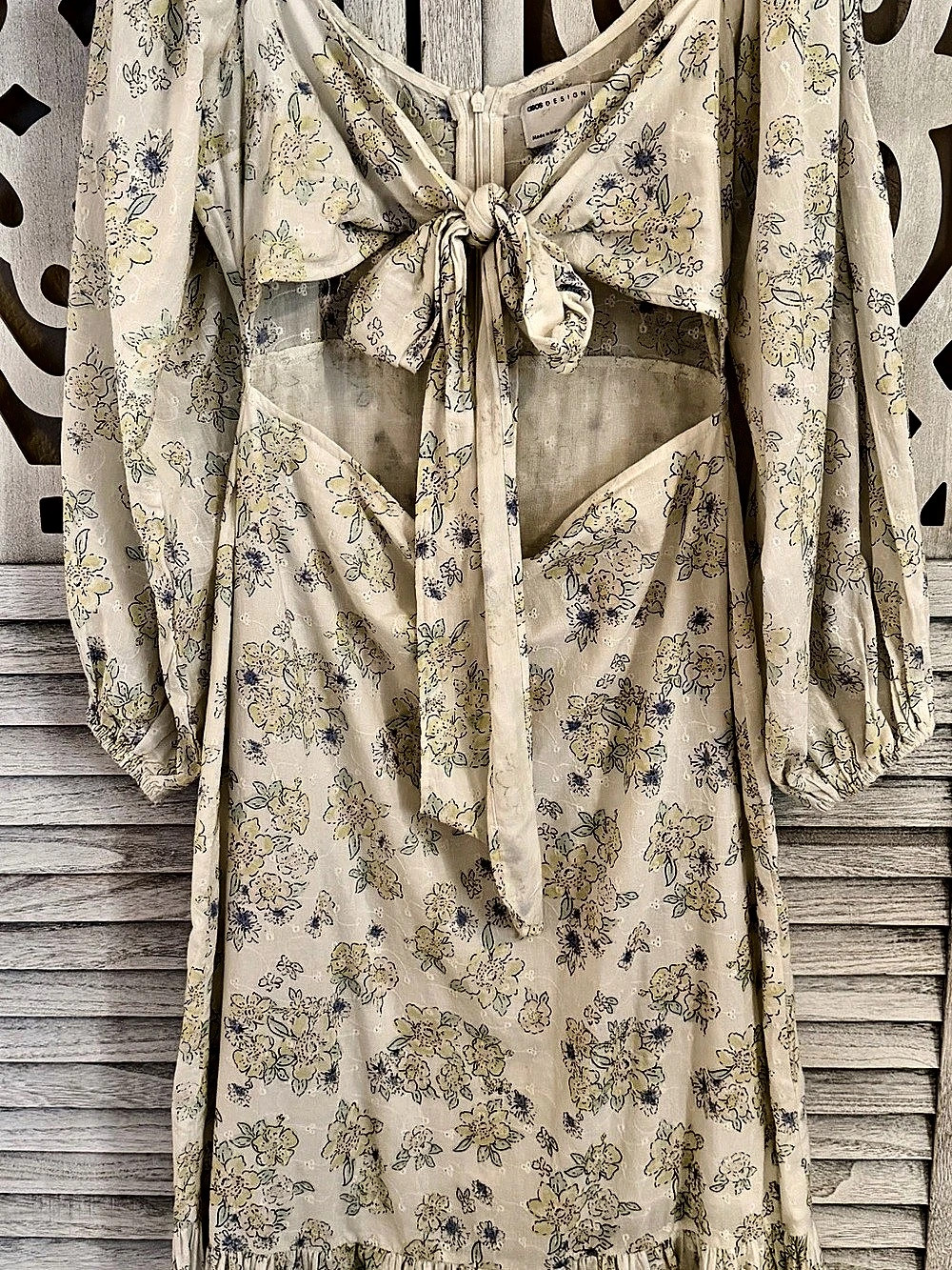 ASOS DESIGN Floral Tie Front Cut-Out Midi Dress Cream & Blue SZ 6